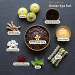 What goes into Vakai Chyawanprash: amla, Sarang Honey, desi ghee, giloy, tulsi, Kashmiri kesar, banslochan, ashtavarga and 9999 gold varq